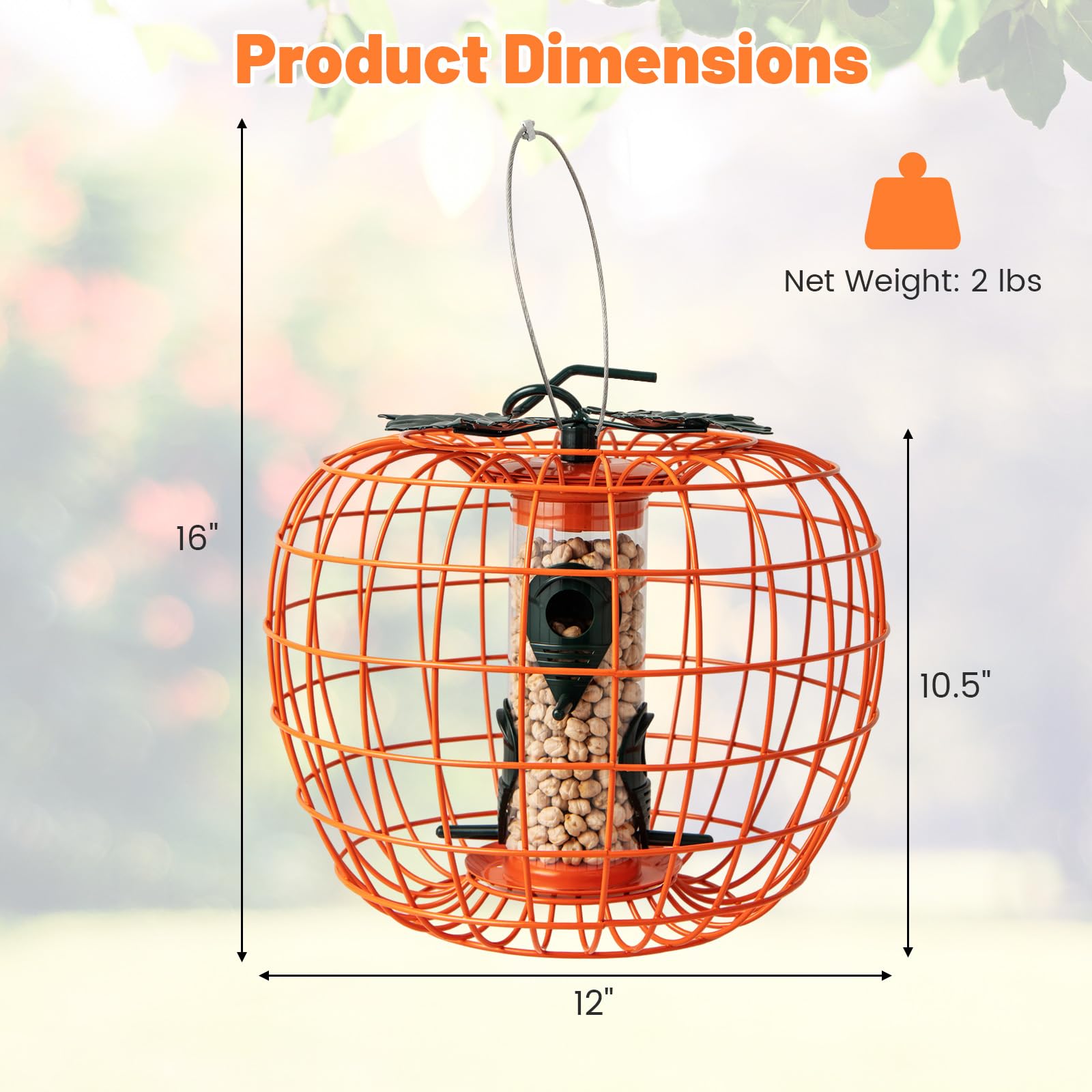 Giantex Bird Feeder, Hanging Wild Bird Feeders, Squirrel Proof Metal Frame, 4 Ports, 360° Feeding