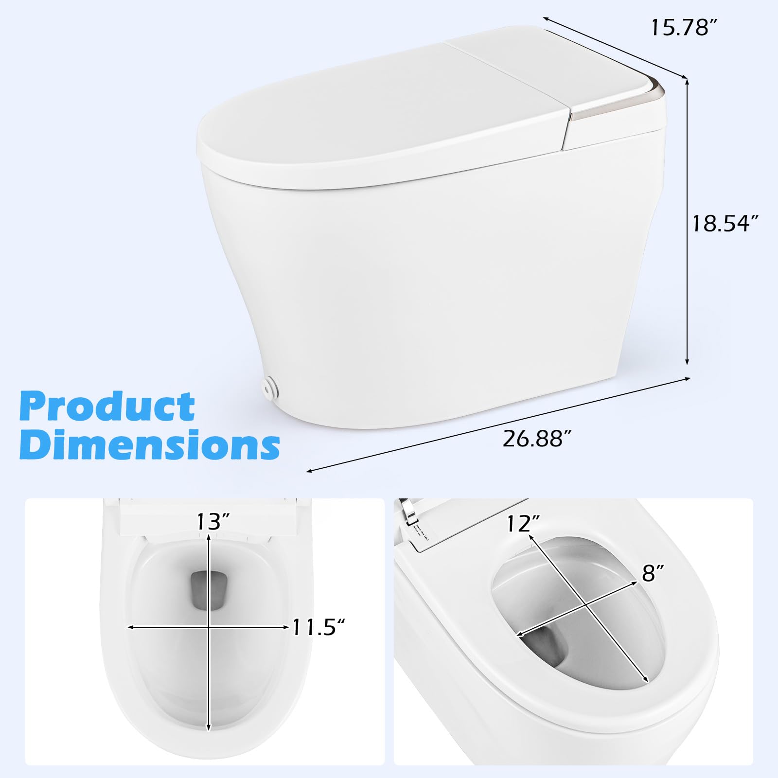 Giantex Smart Toilet with Bidet Built In, Bidet Toilet with Heat, Dryer, Night Light, Auto Open/Close