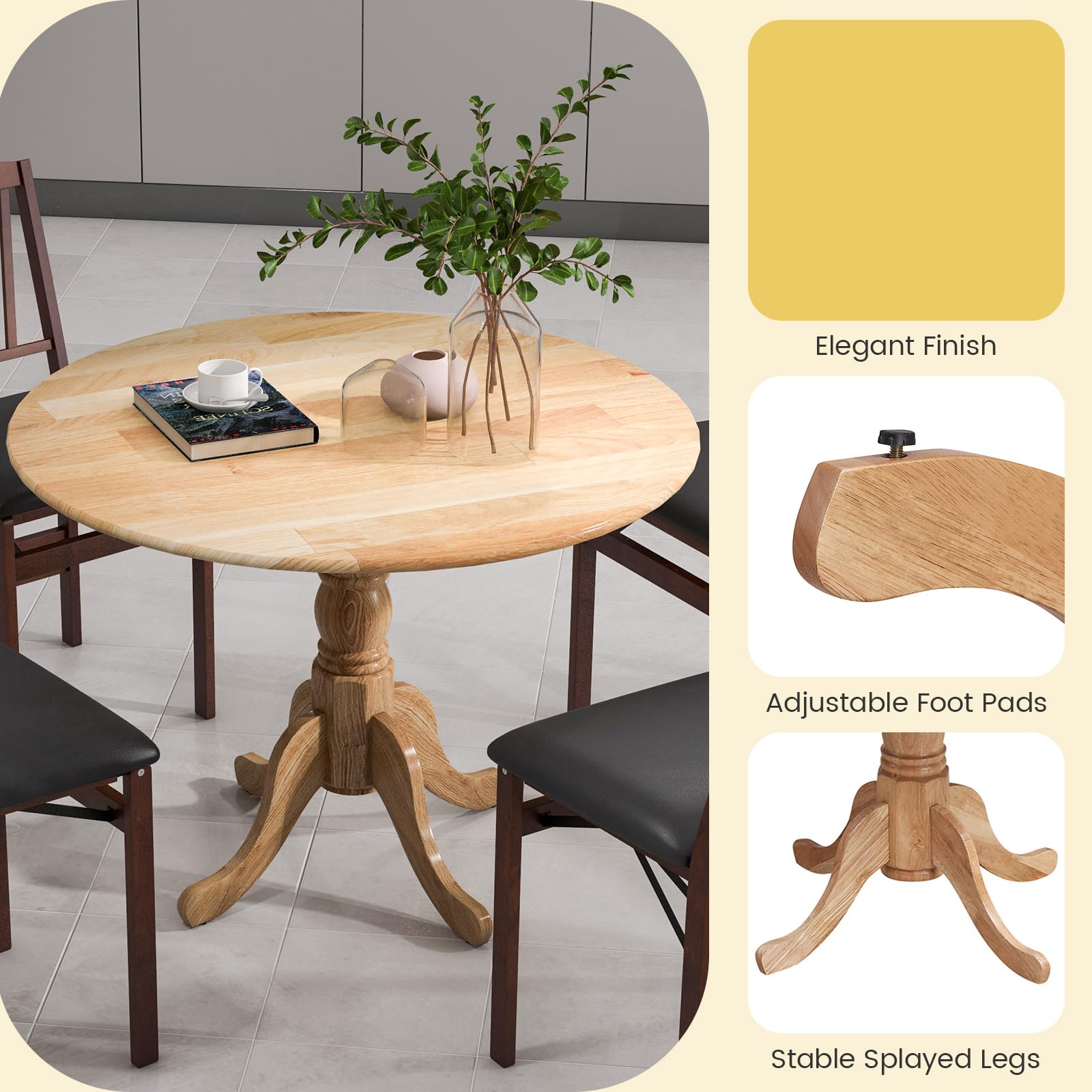 Giantex Wooden Dining Table, Dining Table with 40" D Round Tabletop & Curved Trestle Legs