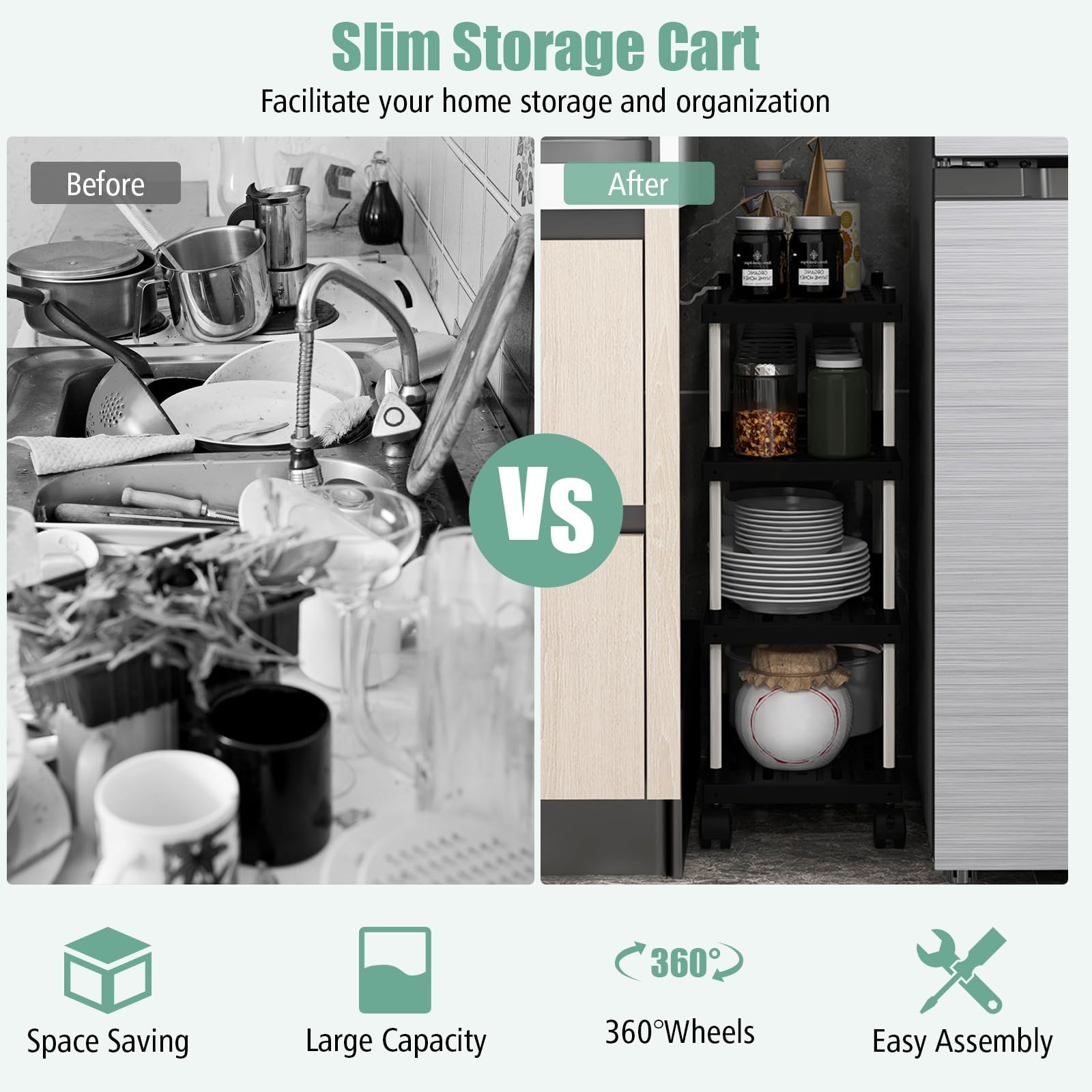 Giantex Kitchen Slim Storage Cart