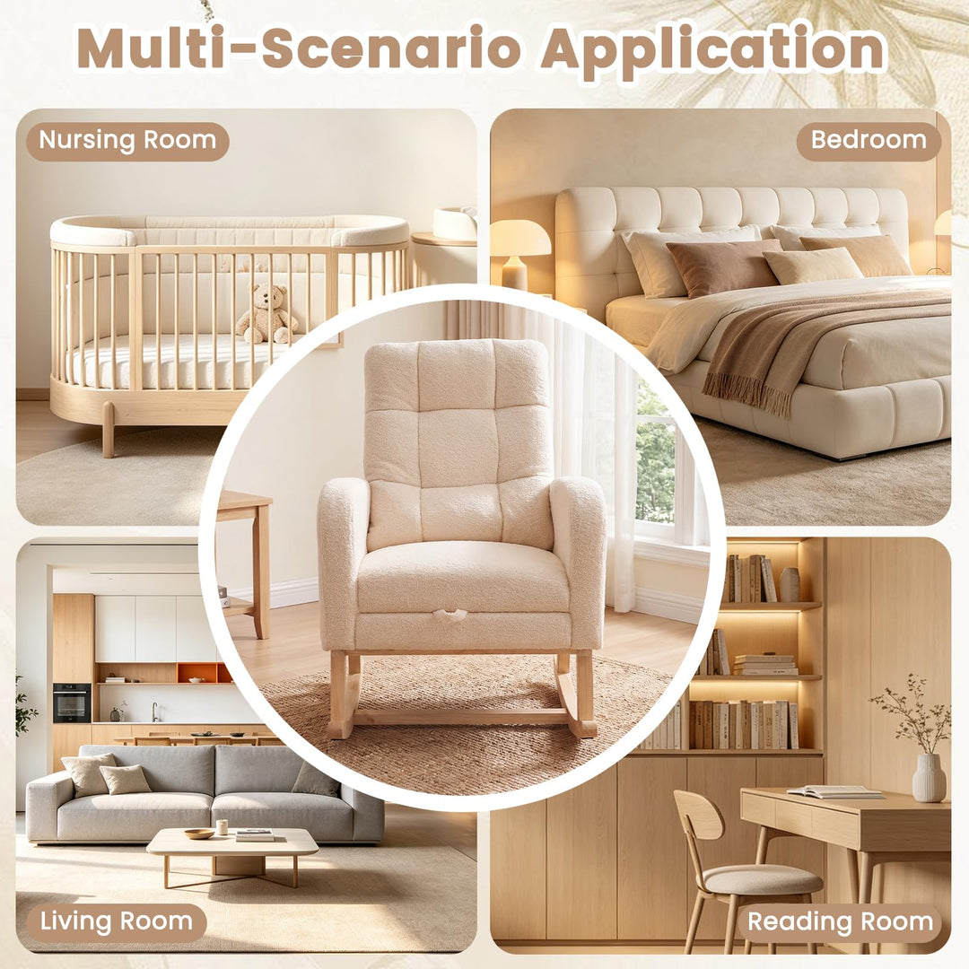 GIANTEX Nursery Rocking Chair, Teddy Upholstered Glider Chair with Footrest