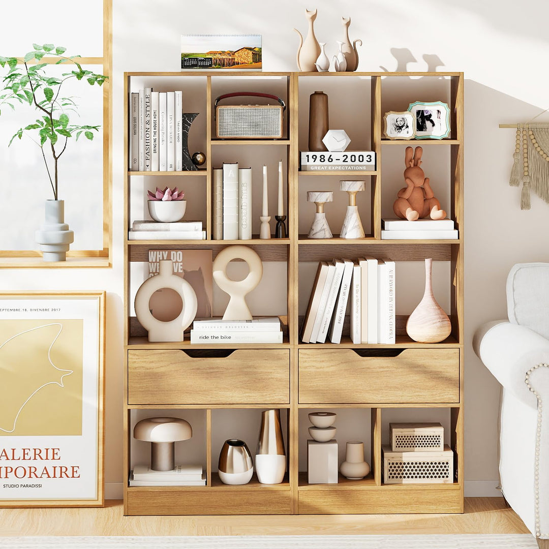 Giantex Bookcase with Drawer 51" Tall Freestanding Storage Organizer（6-Tier)