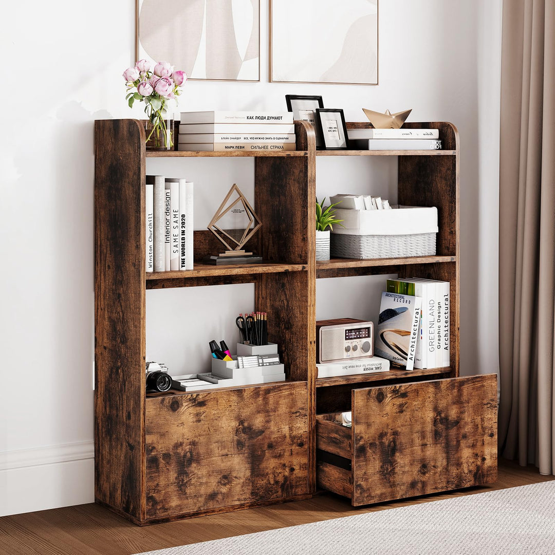 Giantex 4 Tier Bookshelf with Drawer for Living Room