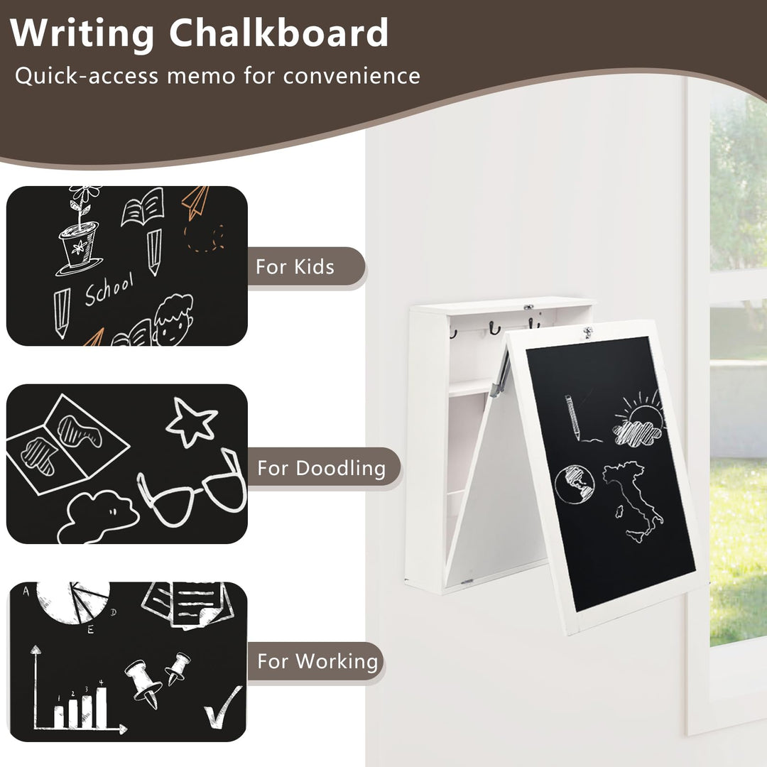 Giantex Foldable Wall Mounted Desk with Storage Shelves Hooks &amp; Chalkboard