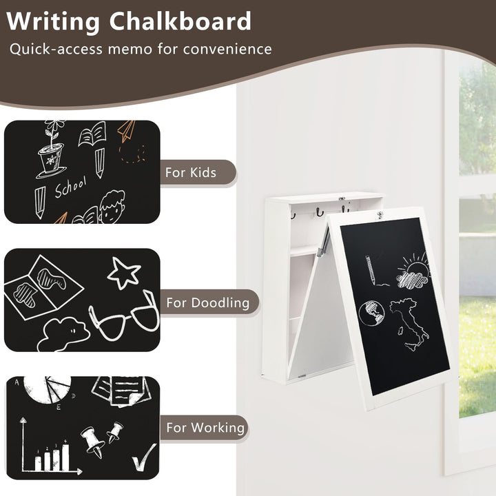Giantex Foldable Wall Mounted Desk with Storage Shelves Hooks &amp; Chalkboard
