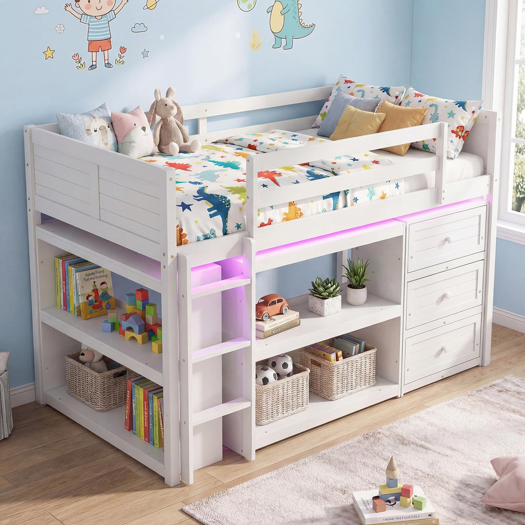 Giantex Loft Bed Twin Size with LED Lights