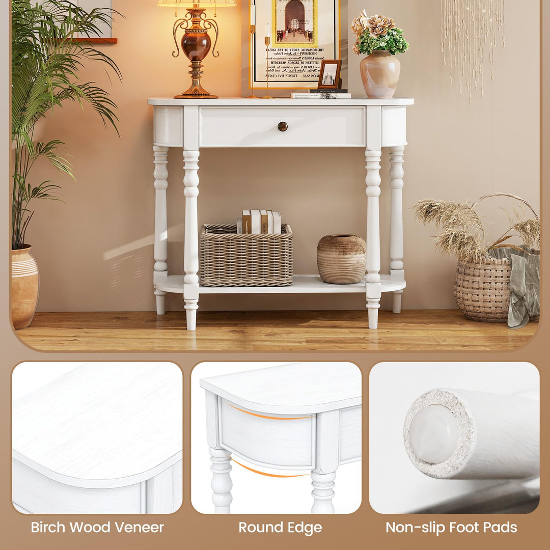 Giantex 36" Wooden Entryway Table with Storage Drawer & Open Shelf