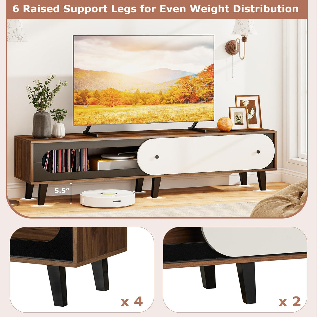 Giantex TV Stand for 80 Inch TVs Mid Century Modern Entertainment Center with Sliding Door Cabinet