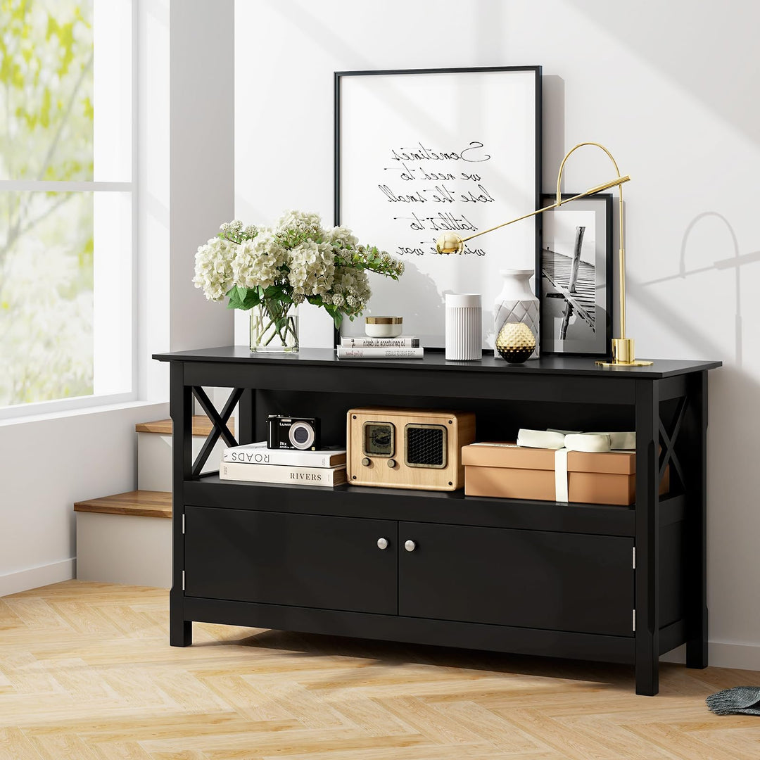 Giantex TV Stand with Power Outlet for TVs up to 50 Inch, Entertainment Center with 2-Door Cabinet