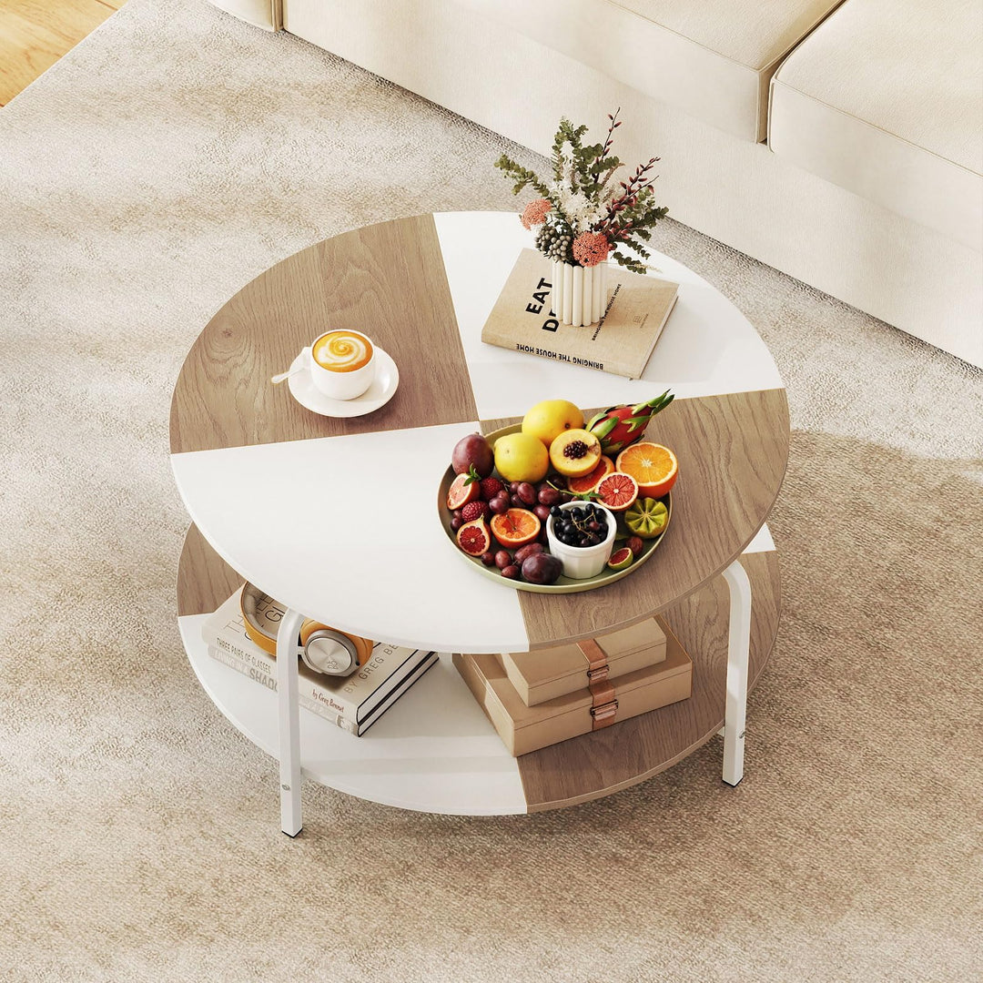 Giantex Round Coffee Table 2-Tier Center Table with Open Storage Shelf