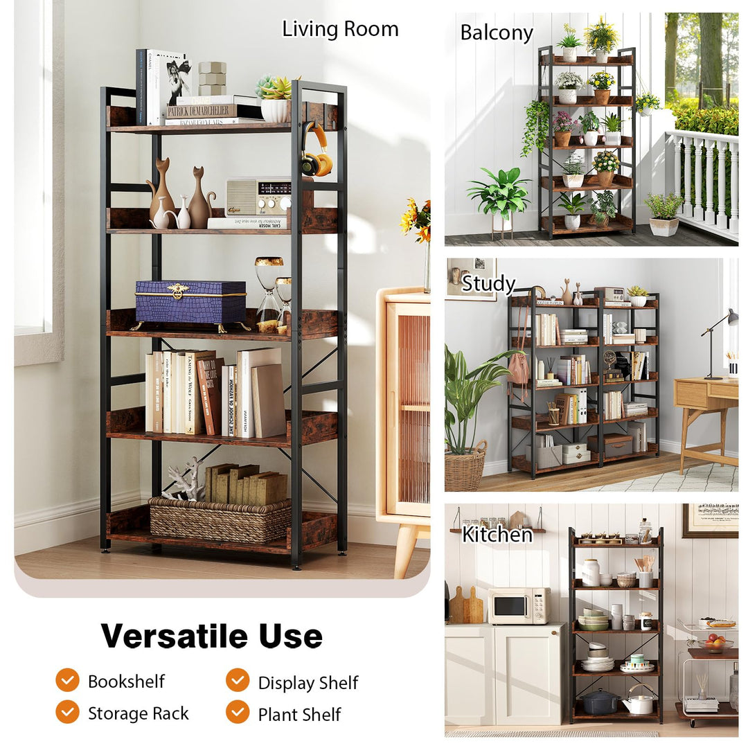 Giantex 5 Tier Bookshelf with 4 Hooks for Living Room