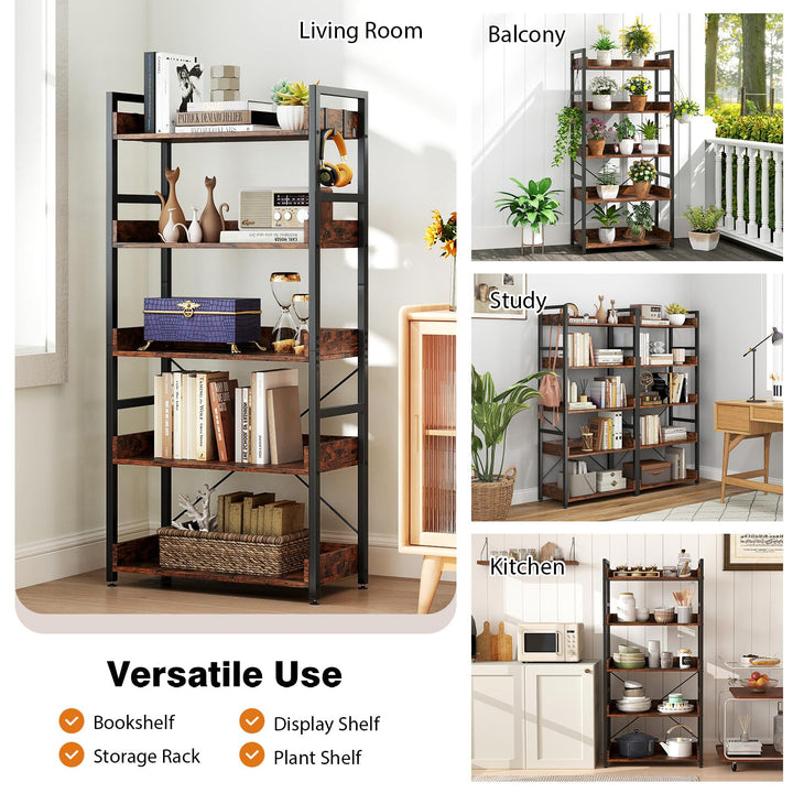 Giantex 5 Tier Bookshelf with 4 Hooks for Living Room