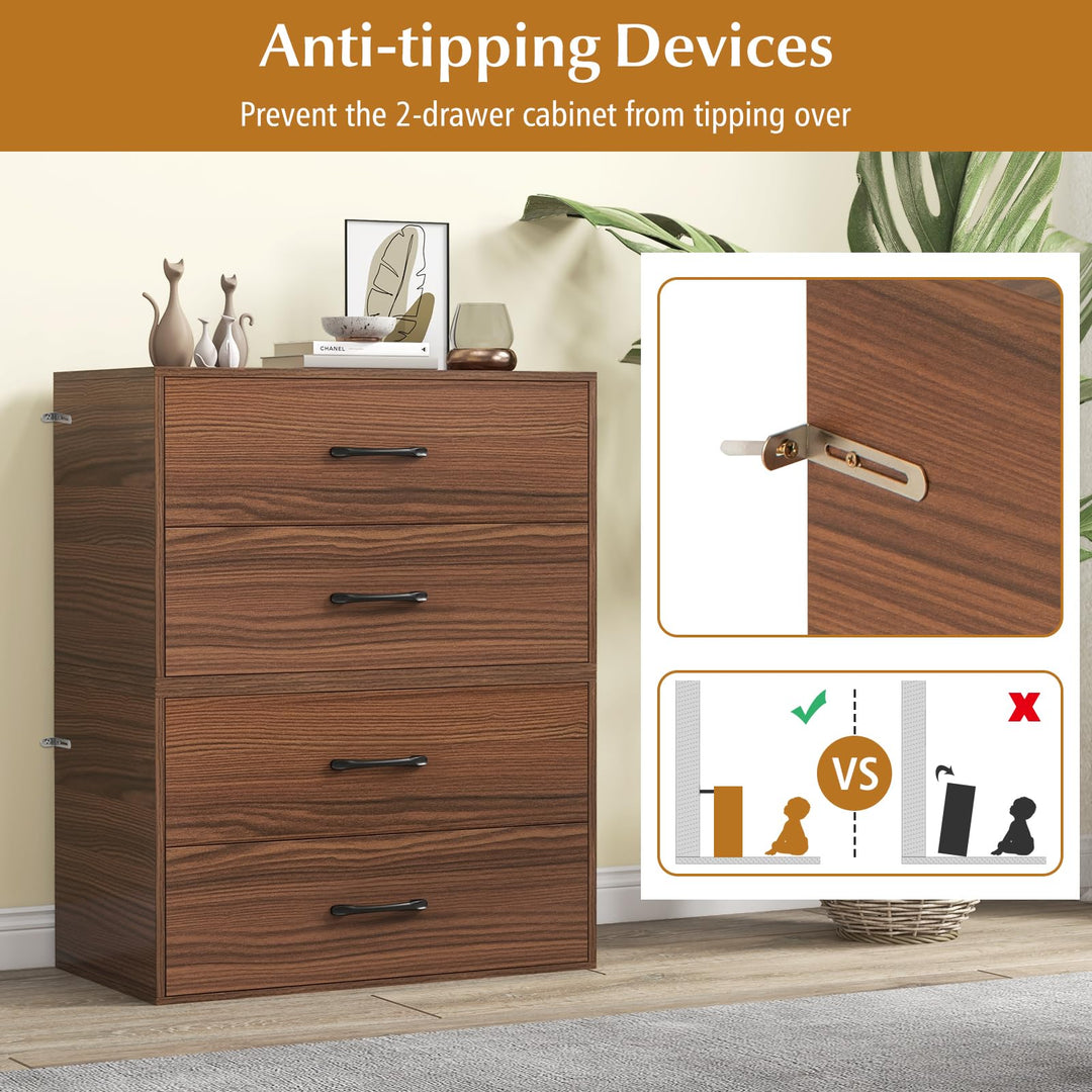 Giantex Dressers Stackable 2 Drawer Horizontal Organizer W/Handles Dresser Tower