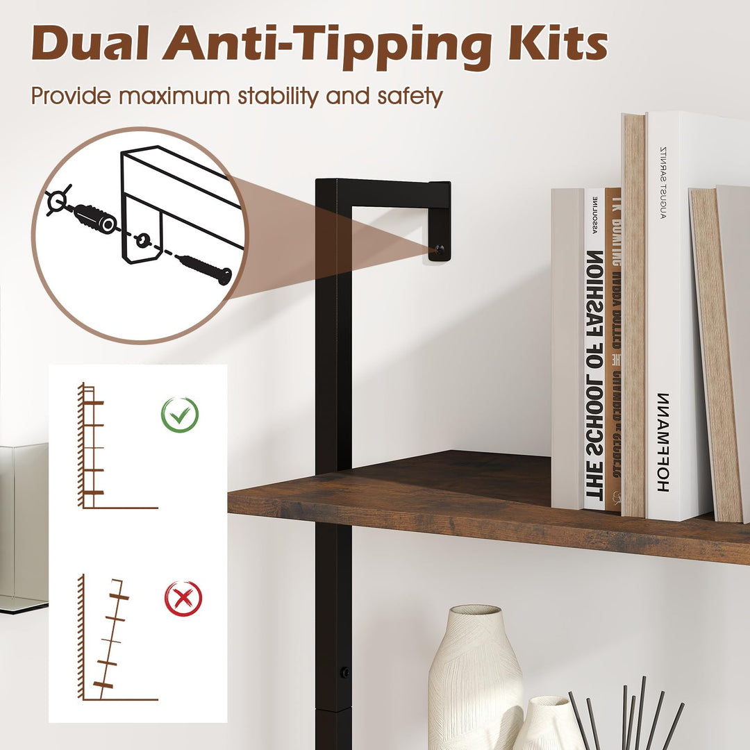 Giantex 5 Tier Ladder Shelf Wall Mount Bookshelf with Anti-Tipping Kits & Metal Frame