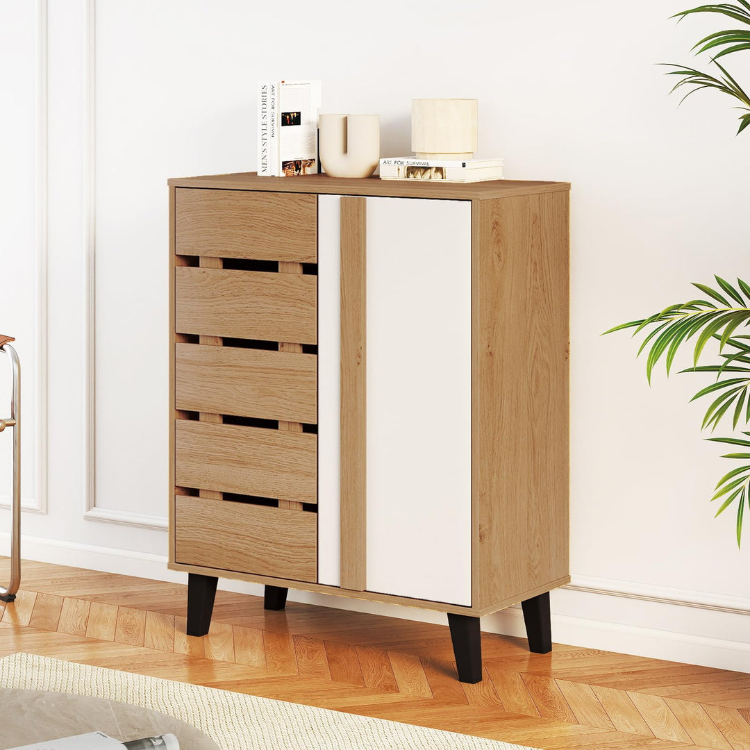 Giantex 4-Tier Farmhouse Shoe Organizer with Louvered Door