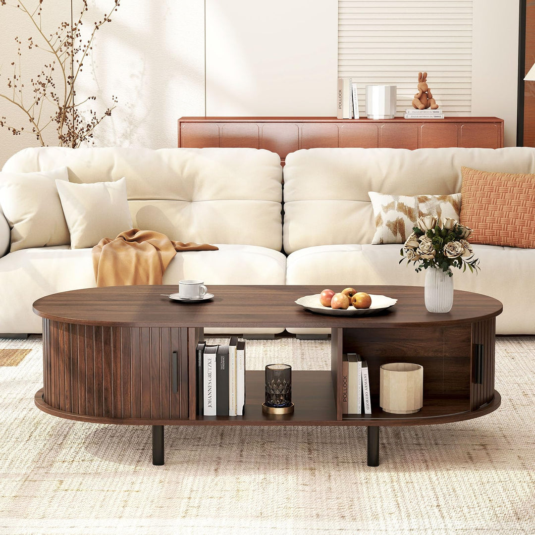 Giantex 48 Inch Mid Century Modern Living Room Table with Sliding Tambour Doors