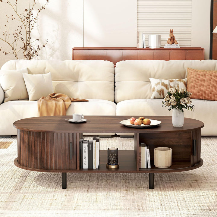 Giantex 48 Inch Mid Century Modern Living Room Table with Sliding Tambour Doors