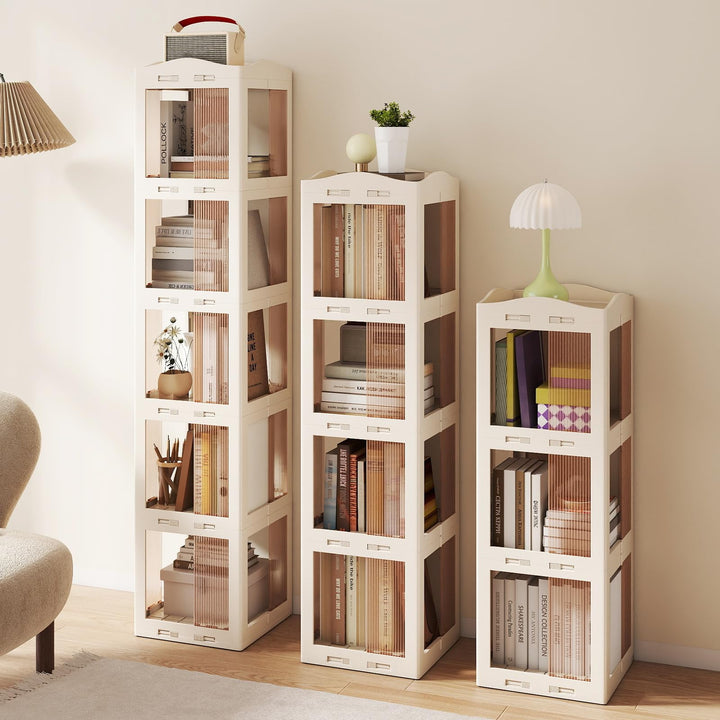 Giantex 3-Tier 360° Revolving Bookshelf Tower | Translucent Storage Organizer for Living Room