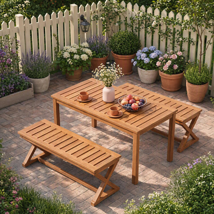 GIANTEX 44" Solid Wood Outdoor Bench with Cross Legs (1/2)