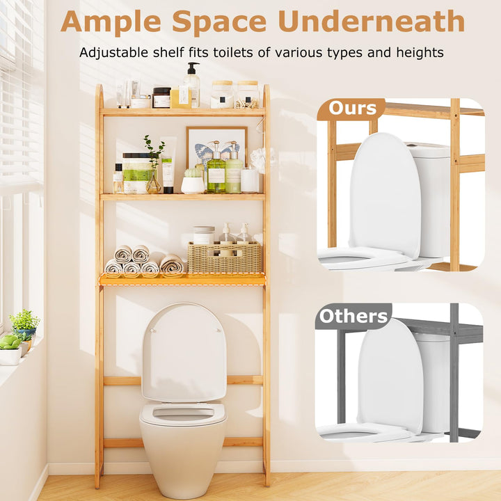 Giantex Bamboo Over The Toilet Storage, 3-Tier Bathroom Toilet Shelf Rack