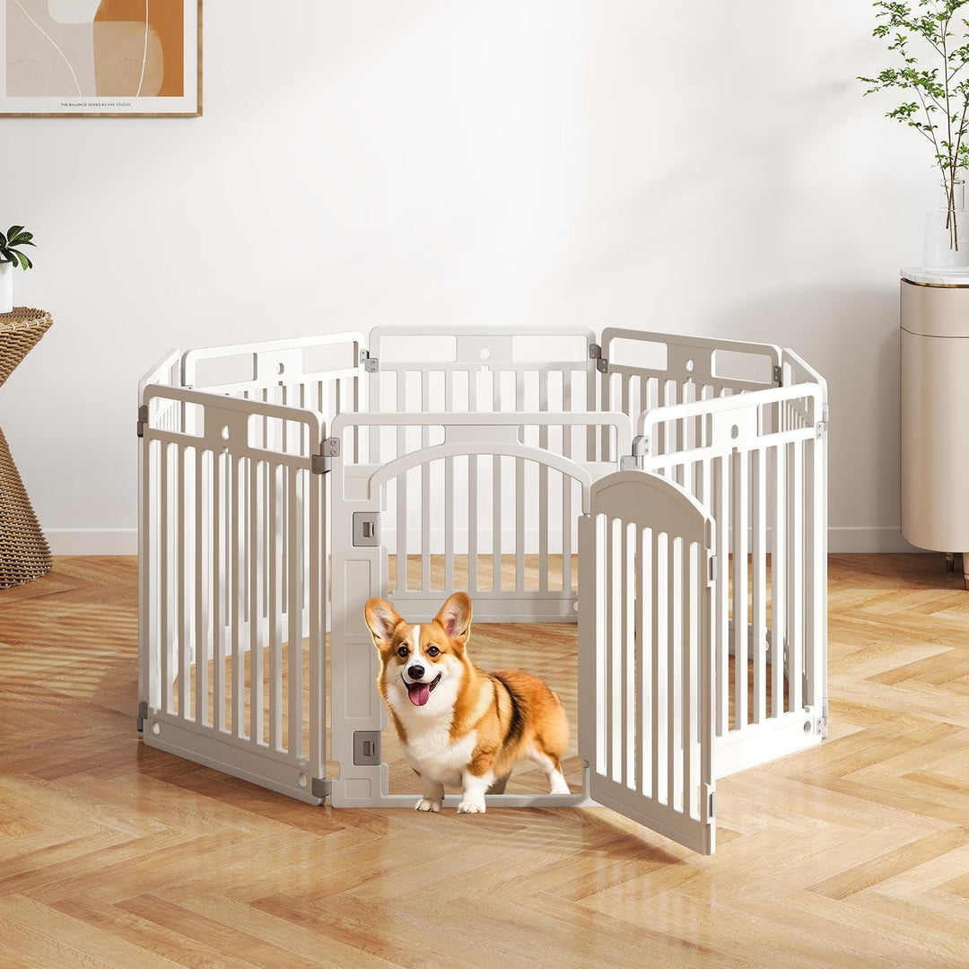 Giantex 8/16 Panel Dog Playpen 32'' Tall Plastic Pet Fence with Lockable Door