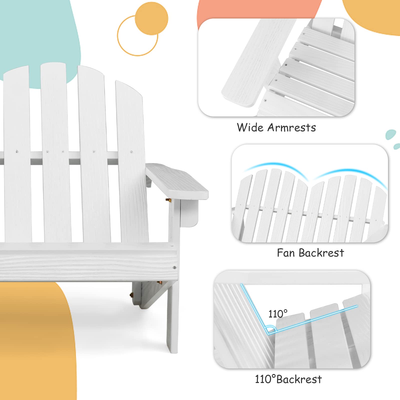 Giantex Kids 2-Seat Adirondack Chair - Fir Wood Double Loveseat with High Backrest, Arm Rest, 300 LBS Weight Capacity