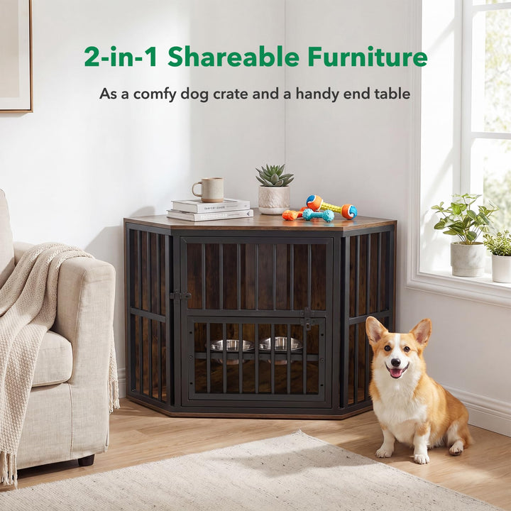 Giantex Corner Dog Crate Furniture with Adjustable &amp; Reversible Elevated Feeder