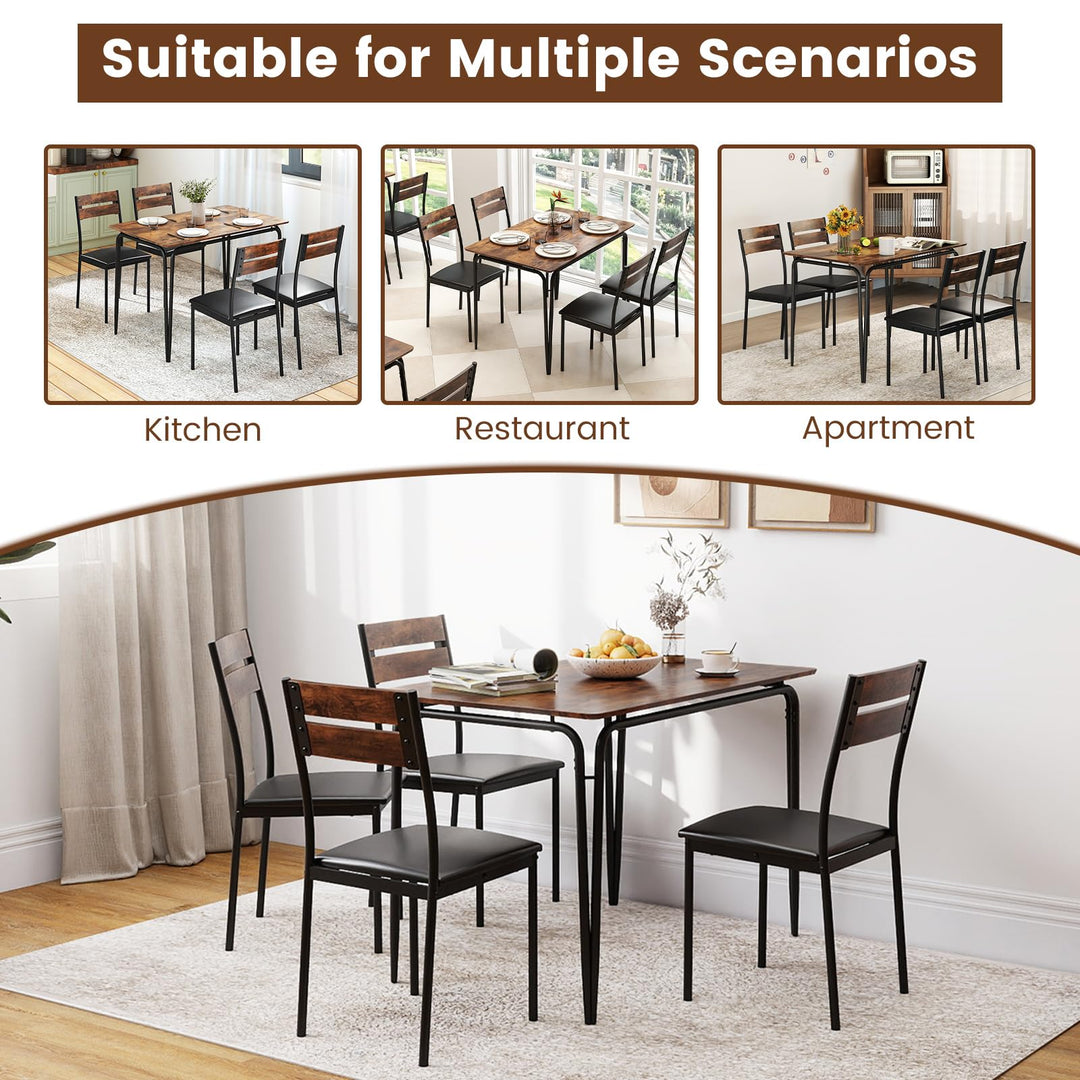 Giantex 5-Piece Dining Table Set Industrial Rectangular Kitchen Table and 4 Armless Chairs