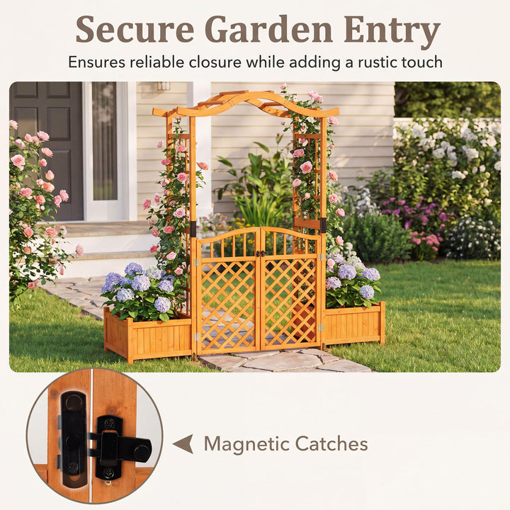 Giantex 83" Wooden Garden Arbor with Gate and 2 Planter Boxes