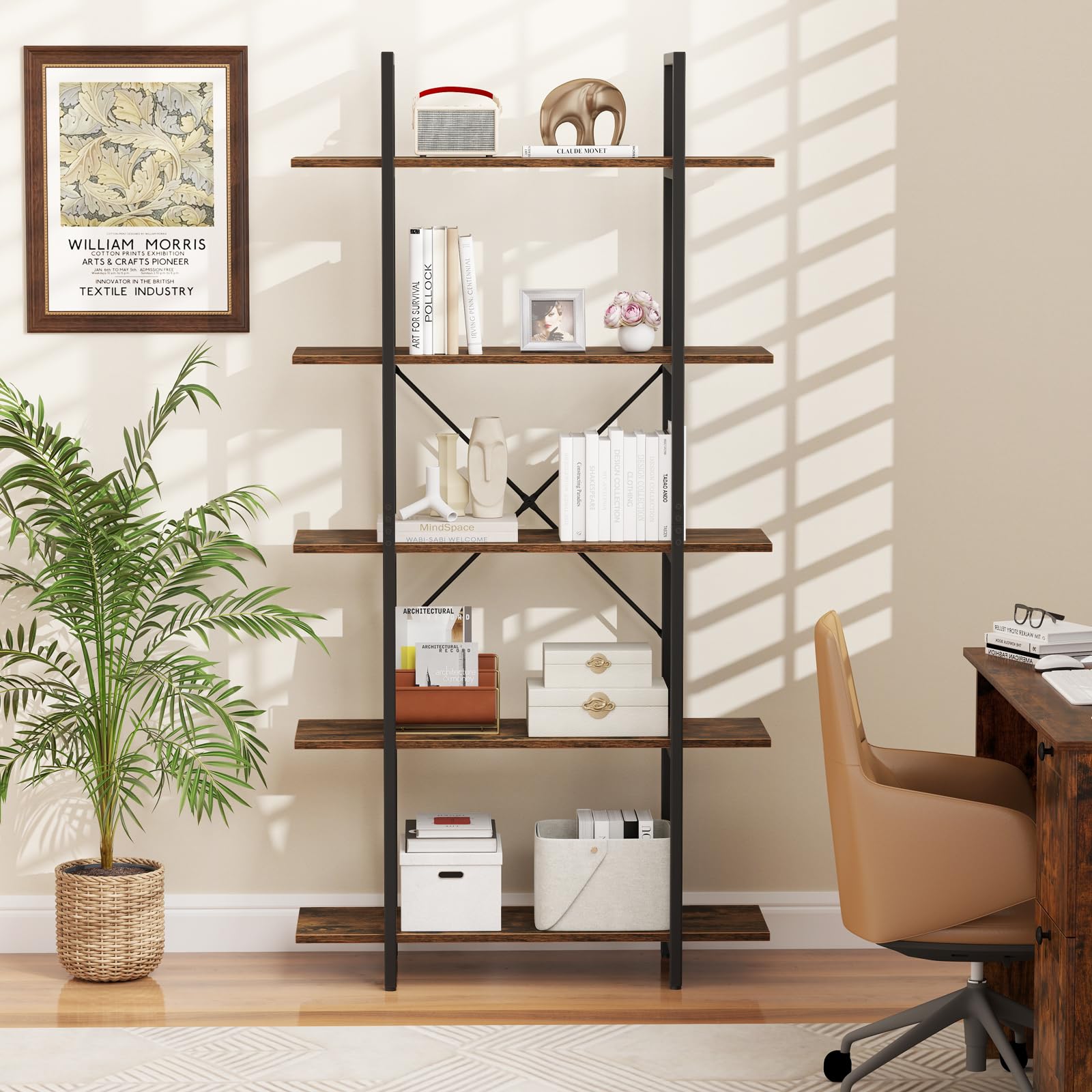 Giantex 5 Tier Industrial Bookshelf for Living Room Bedroom Study