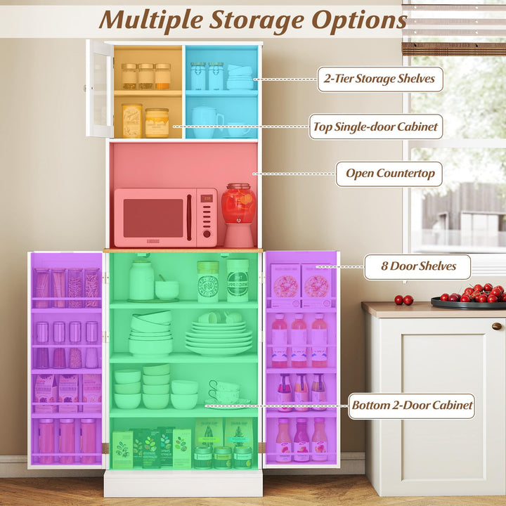 Giantex Kitchen Hutch 67" Tall Pantry Cabinet w/Microwave Countertop