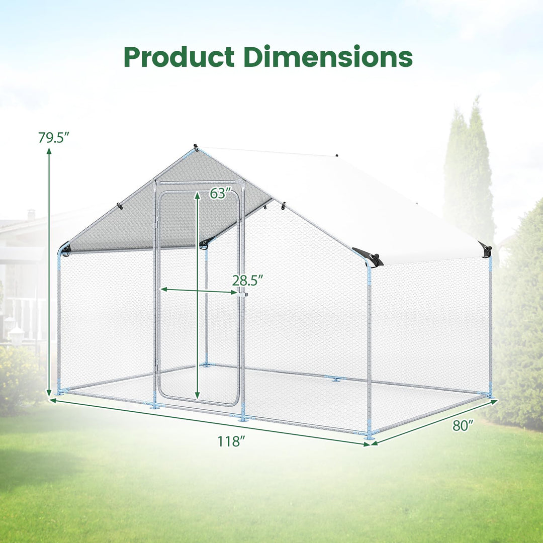 Giantex 9.8 x 6.7 x 6.6 FT Large Metal Chicken Coop with Waterproof Cover