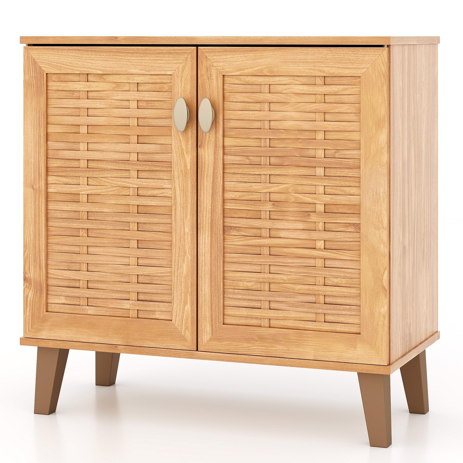Giantex Shoe Cabinet with Doors, 4-Tier Farmhouse Shoe Storage Cabinet with 3 Adjustable Shelves