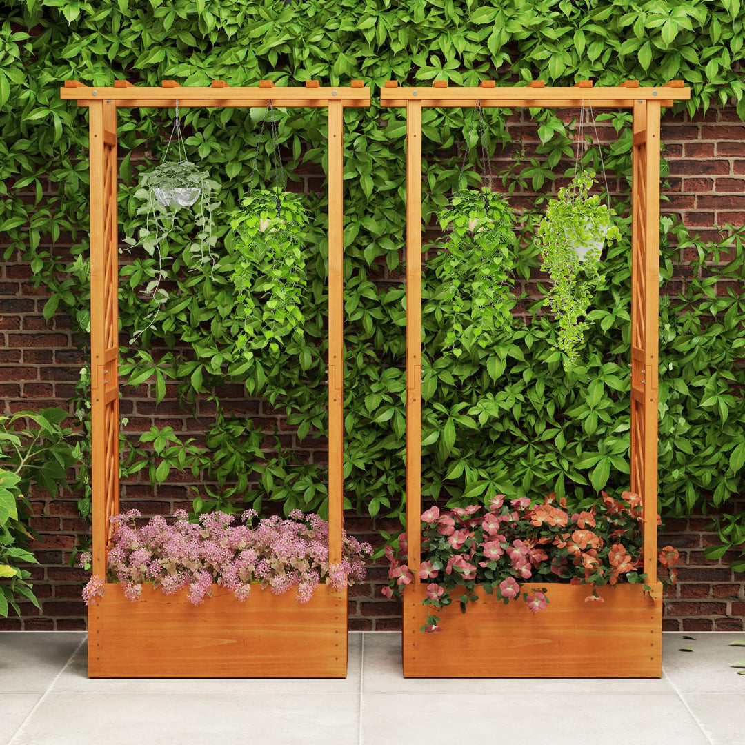 31" x 12.5" x 60" Raised Garden Bed with 2-Sided Trellis & Hanging Roof