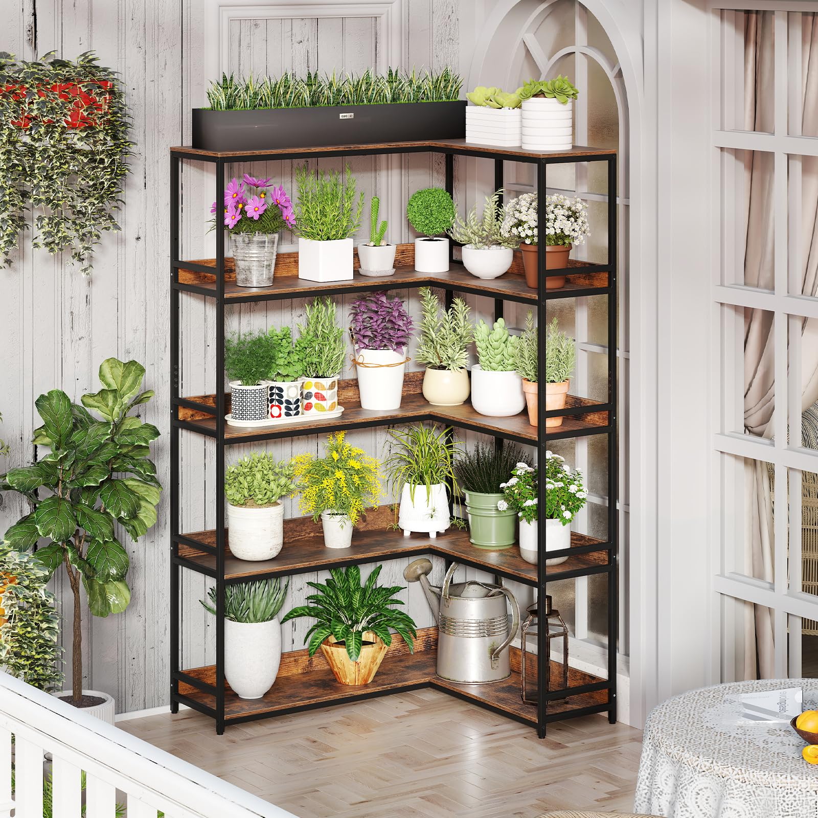 Giantex 5 Tier Corner Bookshelf with Metal Frame for Living Room