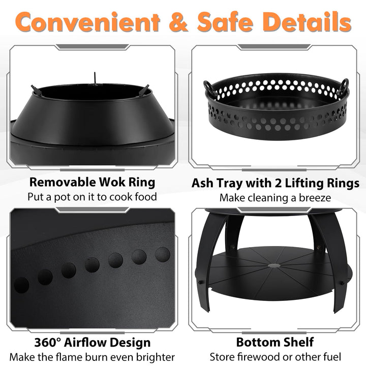 Giantex 3-in-1 Smokeless Fire Pit, 20" Wood Burning Firepit w/Removable Wok Ring & Ash Pan