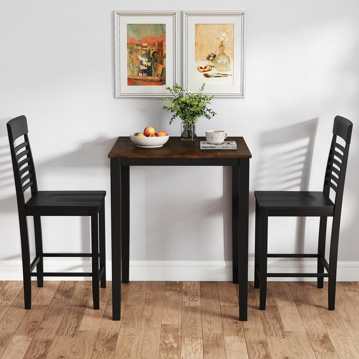 3-Piece Counter-Height Dining Table Set for 2 with Rubber Wood Frame and Footrest