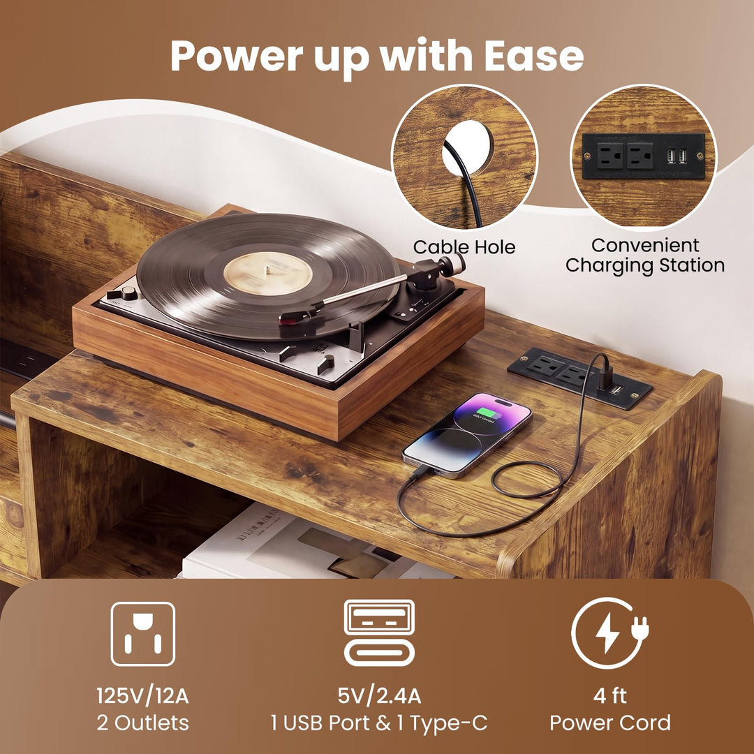 Giantex Large Record Player Stand with LED Light&amp; Sliding Door