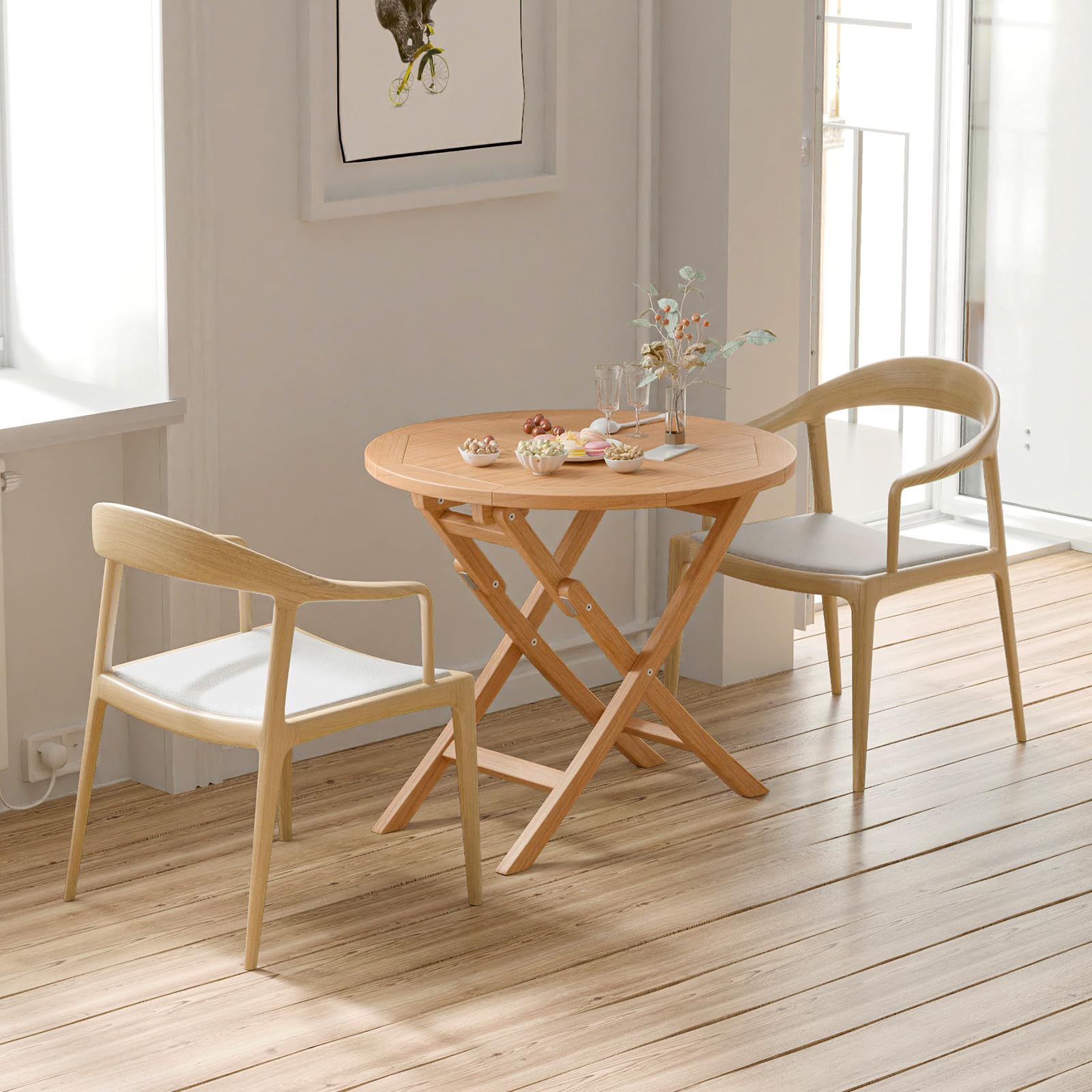 Giantex 31.5” Outdoor Folding Table, Patio Solid Teak Dining Table with Natural Appearance, Space-Saving Design
