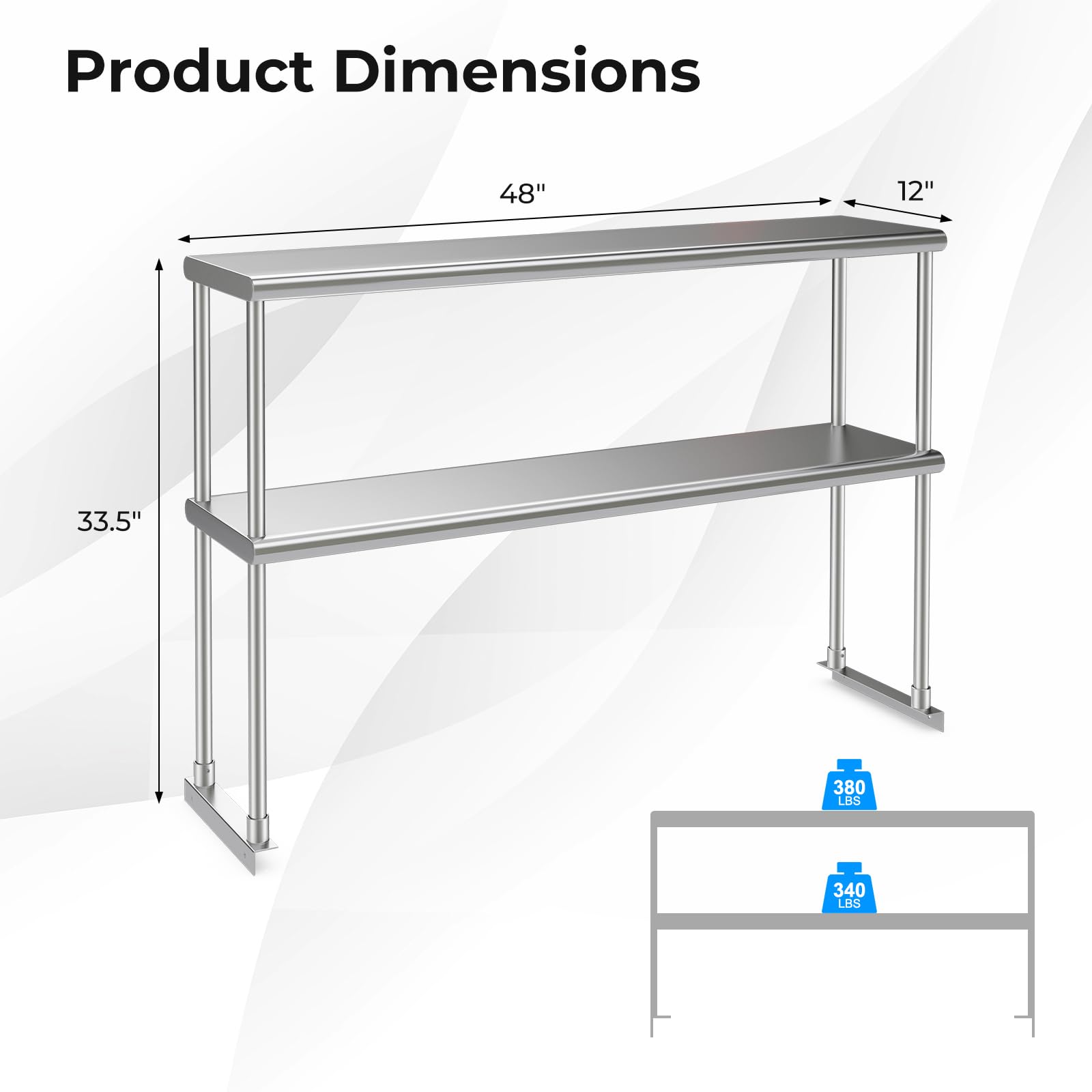 Giantex Stainless Steel Table with Overshelf, 48" X 30"