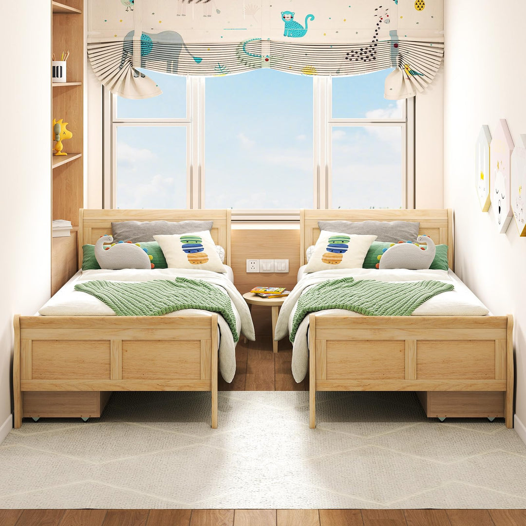 Giantex Twin Bed with 2 Storage Drawers Wood Platform Bed with Headboard & Footboard