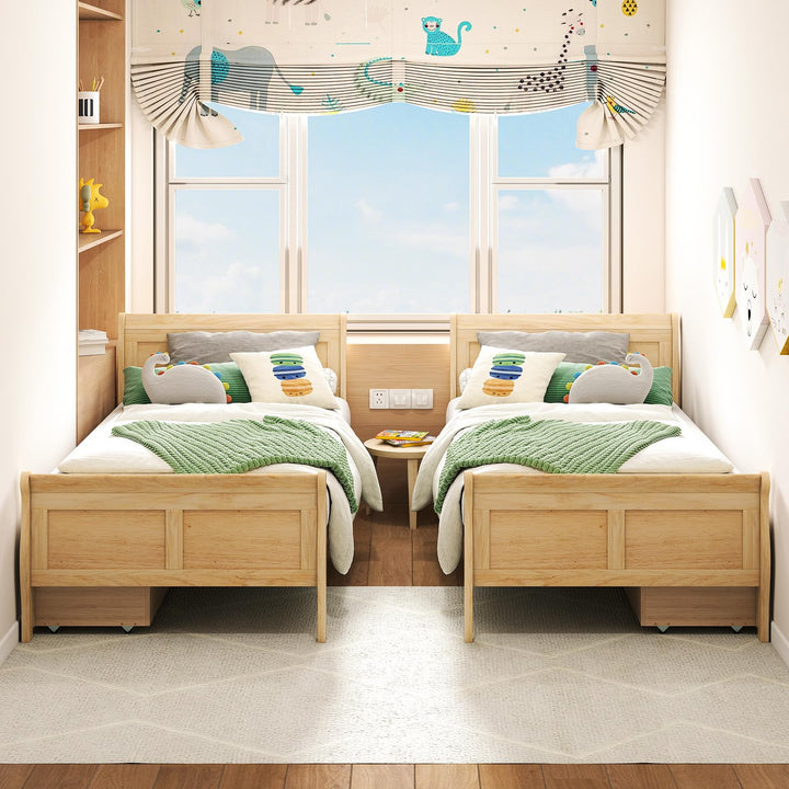 Giantex Twin Bed with 2 Storage Drawers Wood Platform Bed with Headboard & Footboard