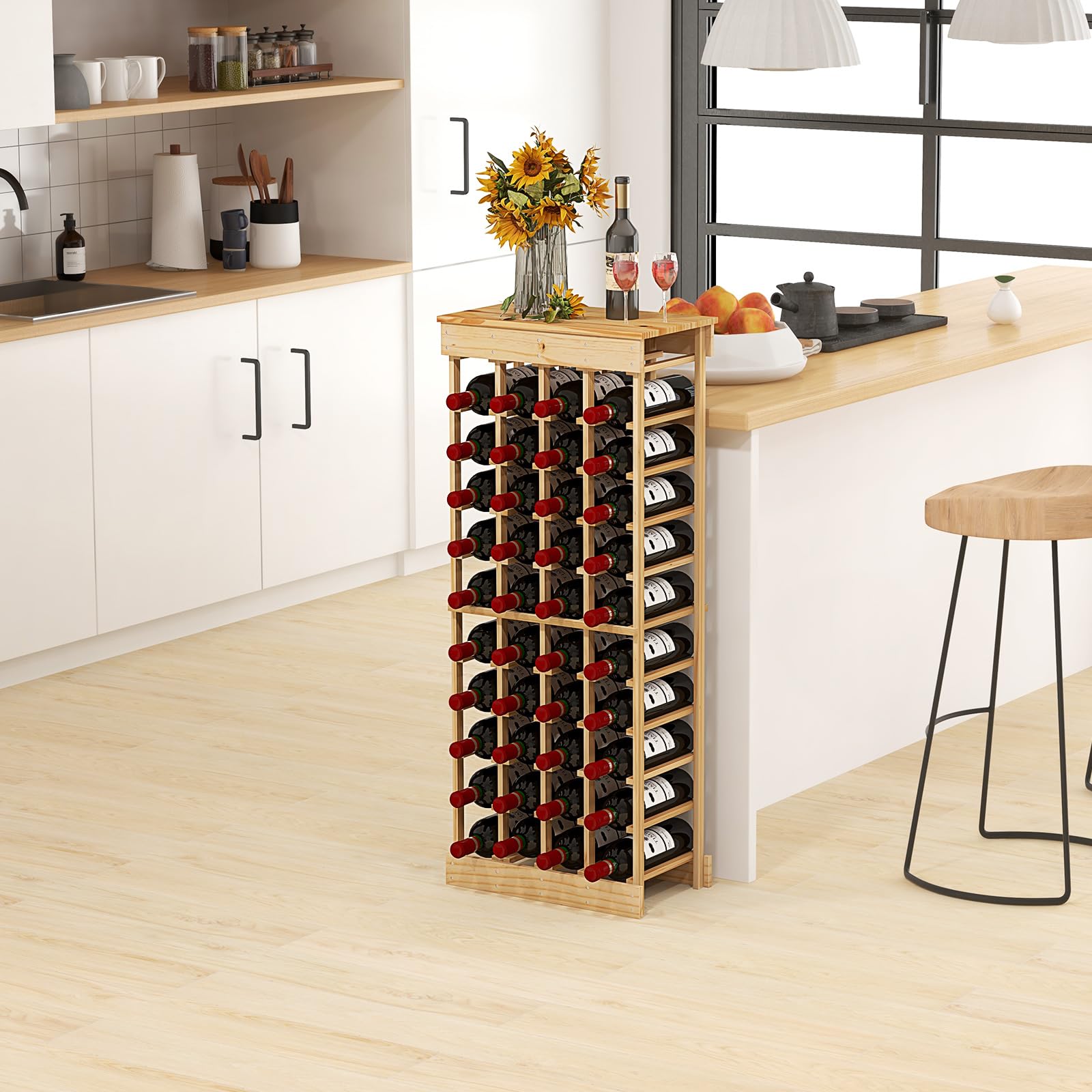 Giantex 40 Bottles Wine Rack, Solid Wood Modular Wine Bottle Holder with Anti-toppling Device & Reinforced Cross Bars