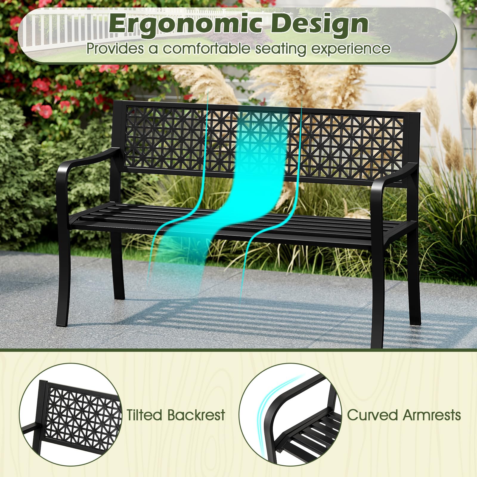 Giantex Patio Bench with Geometric Backrest for Garden