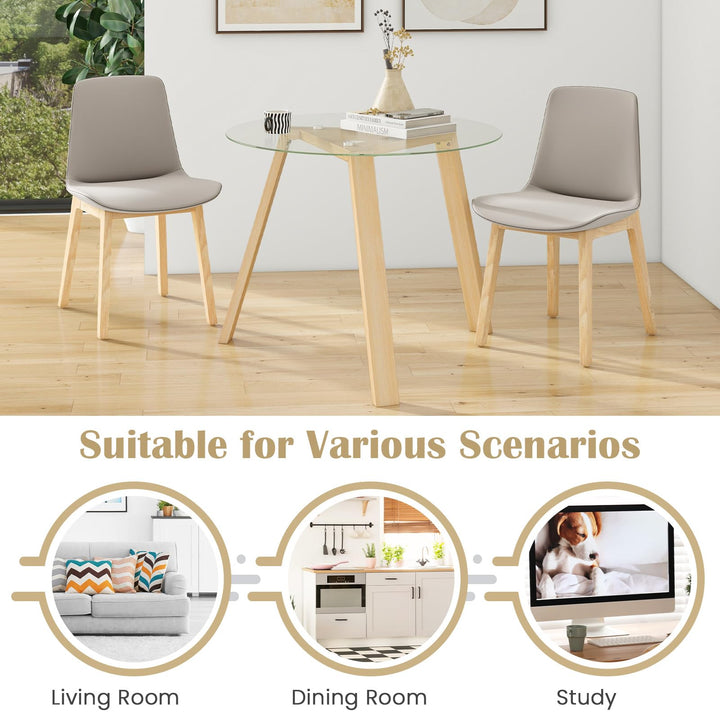 Giantex Round Glass Dining Table for 4 - Small Coffee Table with Rubber Wood Frame