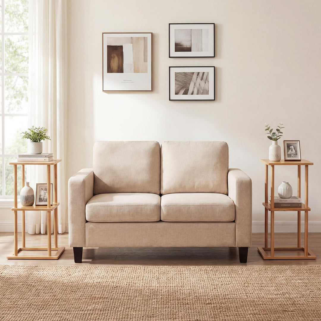 Giantex 2 Pieces Bamboo Side Table with Storage Shelves