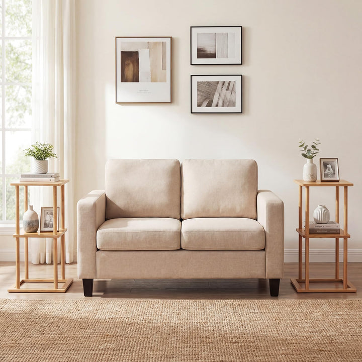 Giantex 2 Pieces Bamboo Side Table with Storage Shelves