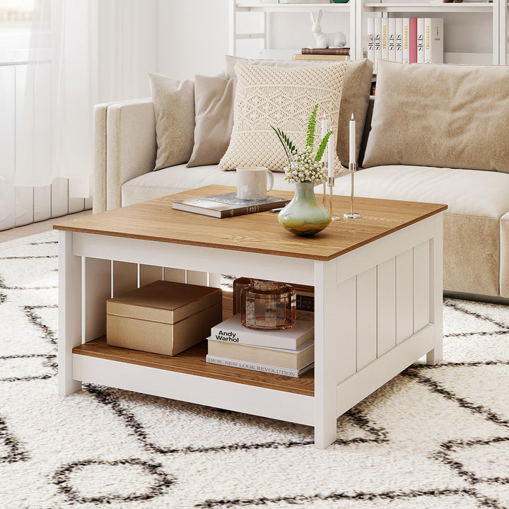 Giantex 2-Tier Square Center Table for Living Room with Fence Design