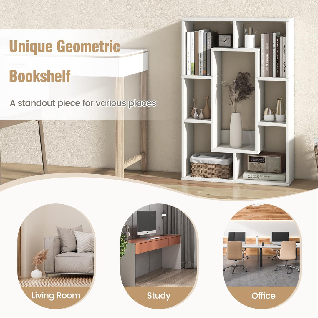 Giantex 7-Cube Bookcase White, Modern Freestanding Wooden Rectangular Bookshelf with Anti-Tipping Kits