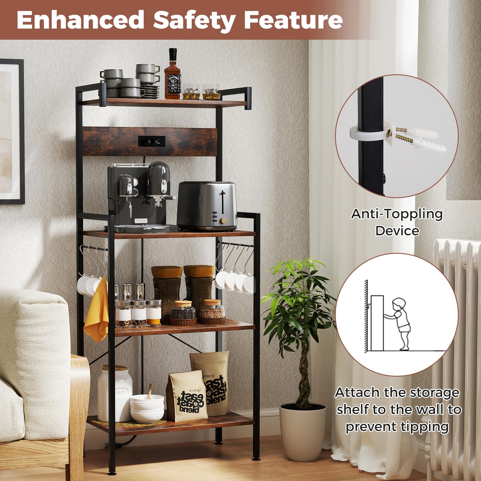 Giantex Bakers Rack with Storage 4 Tiers Shelf